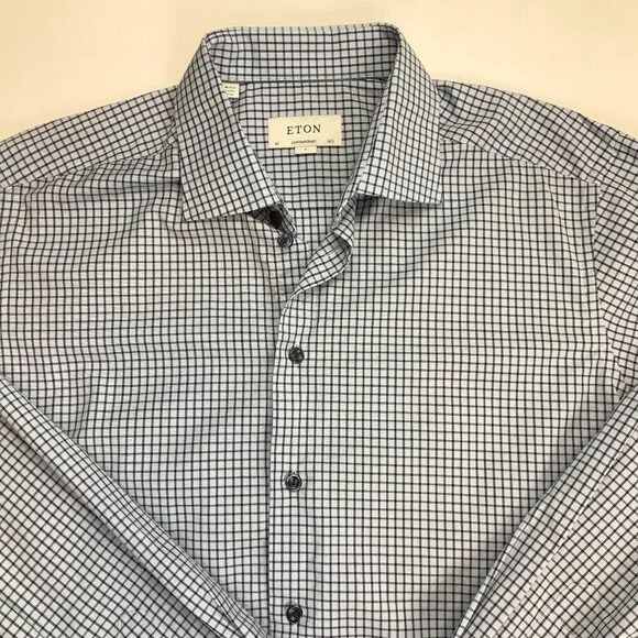 ETON Men 100% Cotton Large - 16.5 Button Multi-Color Check Shirt - Picture 3 of 4